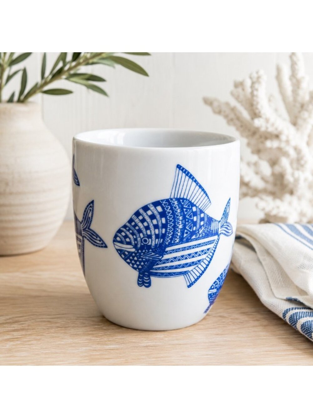 Flying Tiger Copenhagen Rebecca Elofsson Blue Fish Porcelain Coffee Mug Scandina